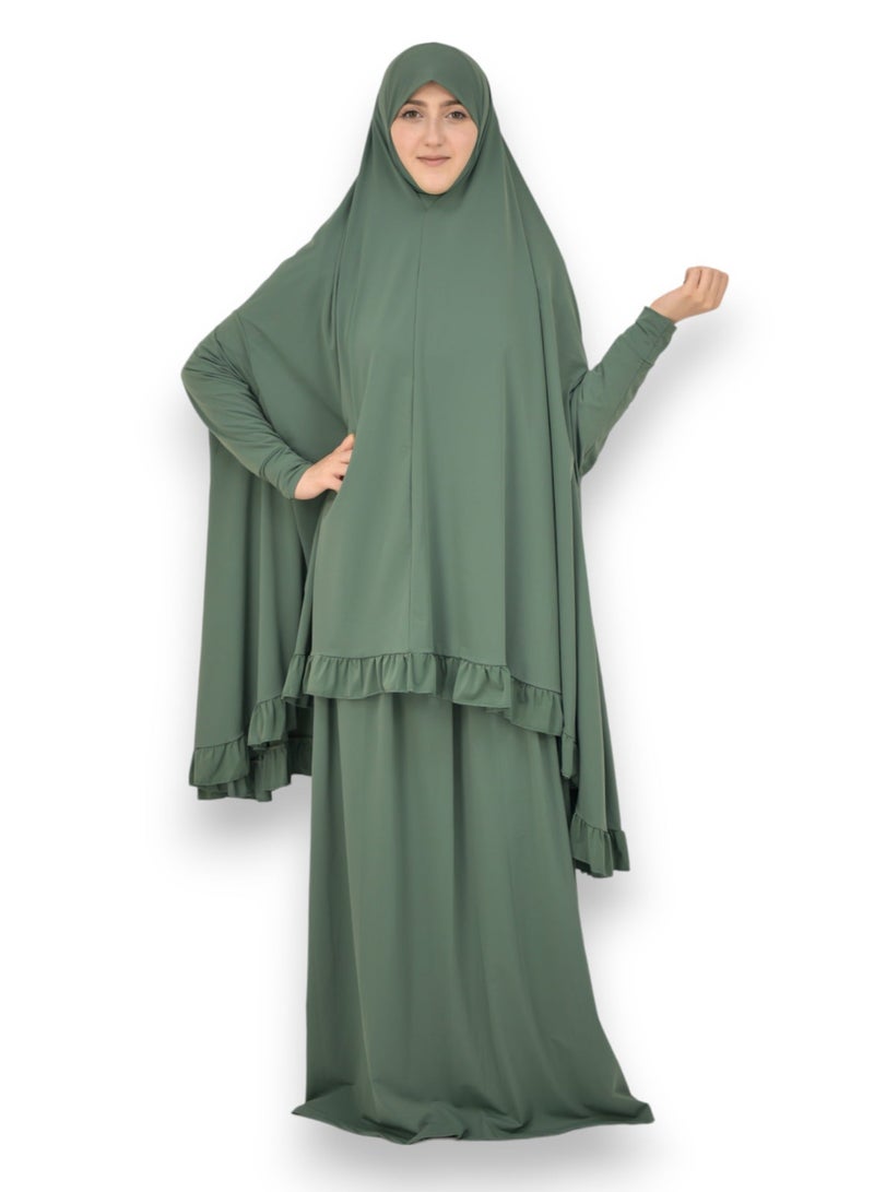  داماس كولكشن اسدال صلاة نسائي من قطعتين حجاب وتنورة بالاكمام - طقم صلاة  قطعتين بالاكمام - طقم ملابس الصلاة بالاكمام . - Image 1